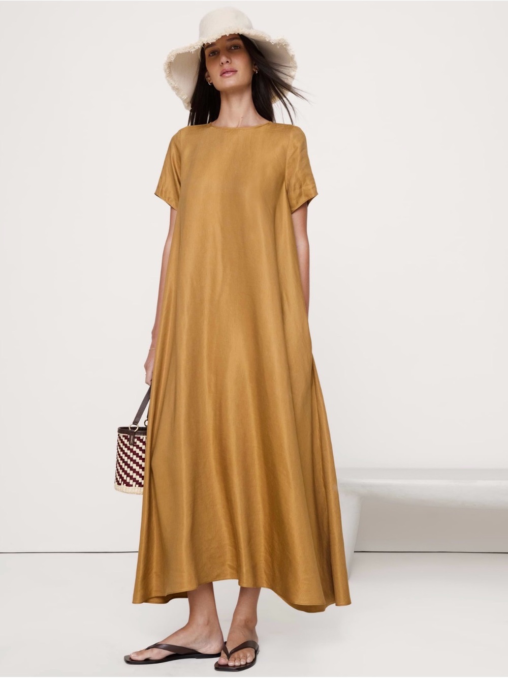 NWT Banana Republic VISCOSE-LINEN TRAPEZE MAXI DRESS